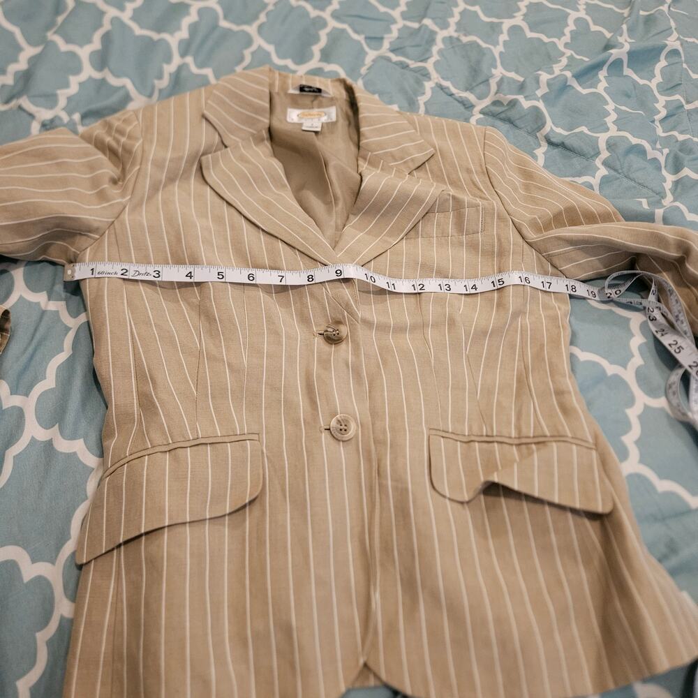 Talbots Petites 2 Blazer Tan Pinstripe Linen Silk Blend Career Jacket Womens - Picture 5 of 9
